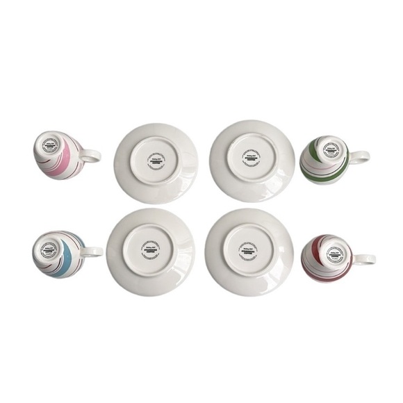 Starbucks Candy Cane Striped Holiday Design Espresso Cups & Saucers Set of 4 - Picture 4 of 9